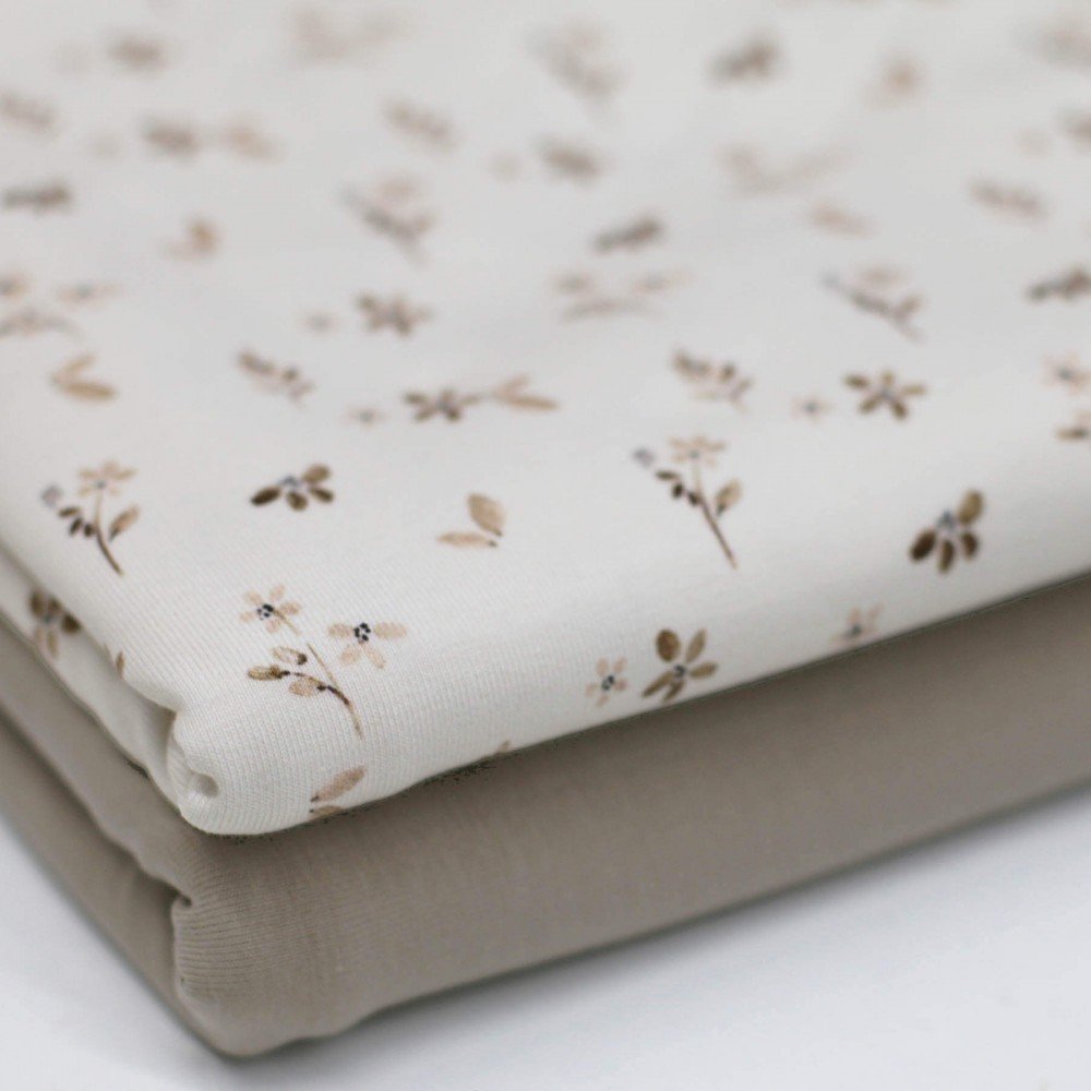 Bomuldjersey Digital Print - Hyggelig Blomst Beige