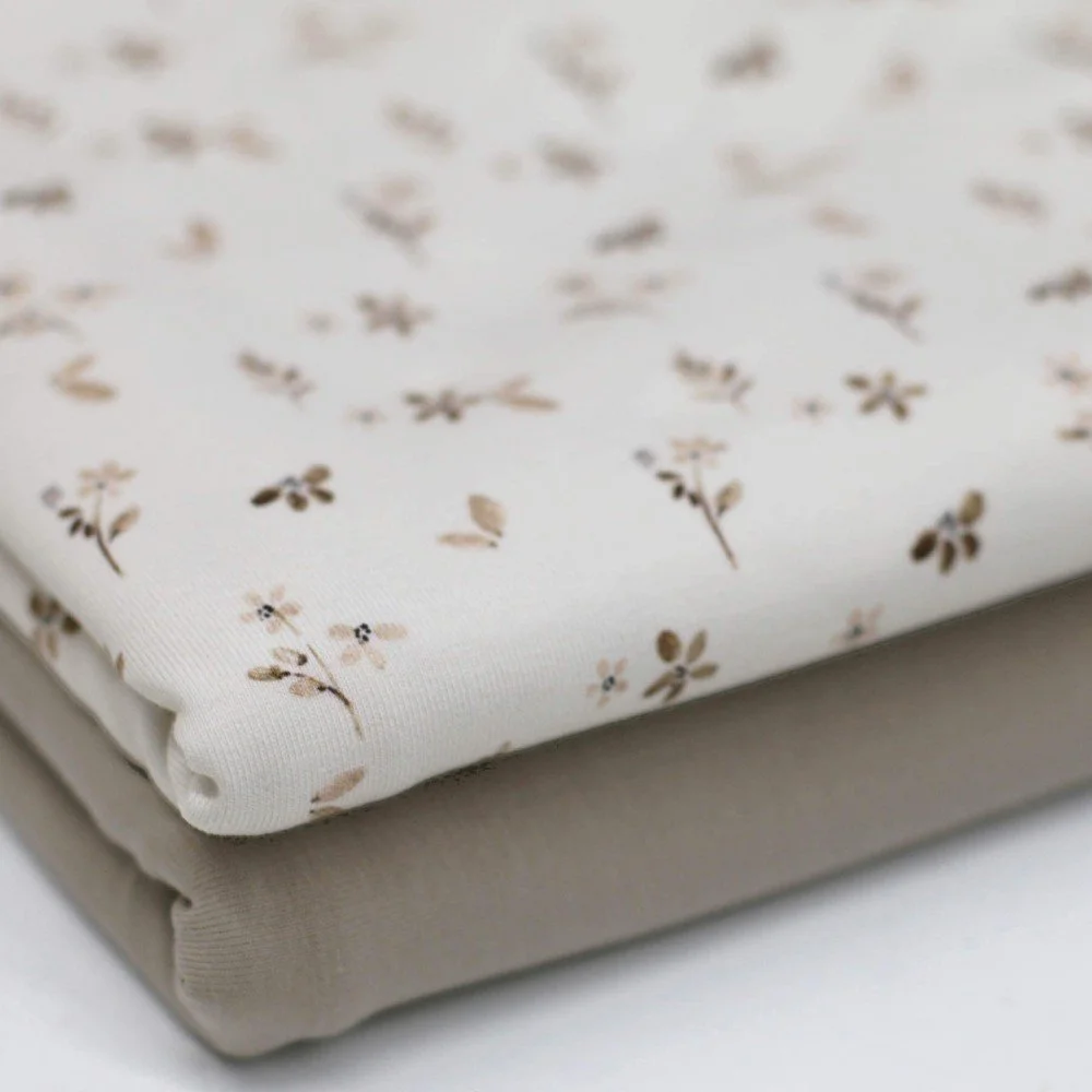 Jersey Katoen Digitale Print - Gezellige Bloem Beige