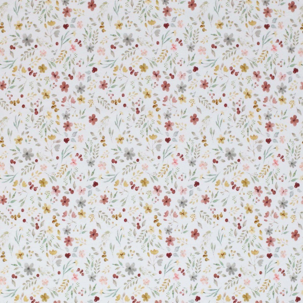 Bomuldjersey Digital Print - Blomster Collage Råhvid