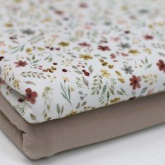 Jersey Cotton Fabric Digital Print - Flower Collage Ecru