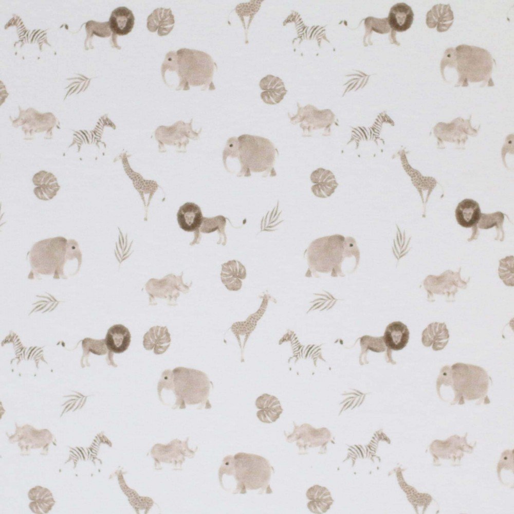 Bomuldjersey Digital Print - Safari Råhvid Beige