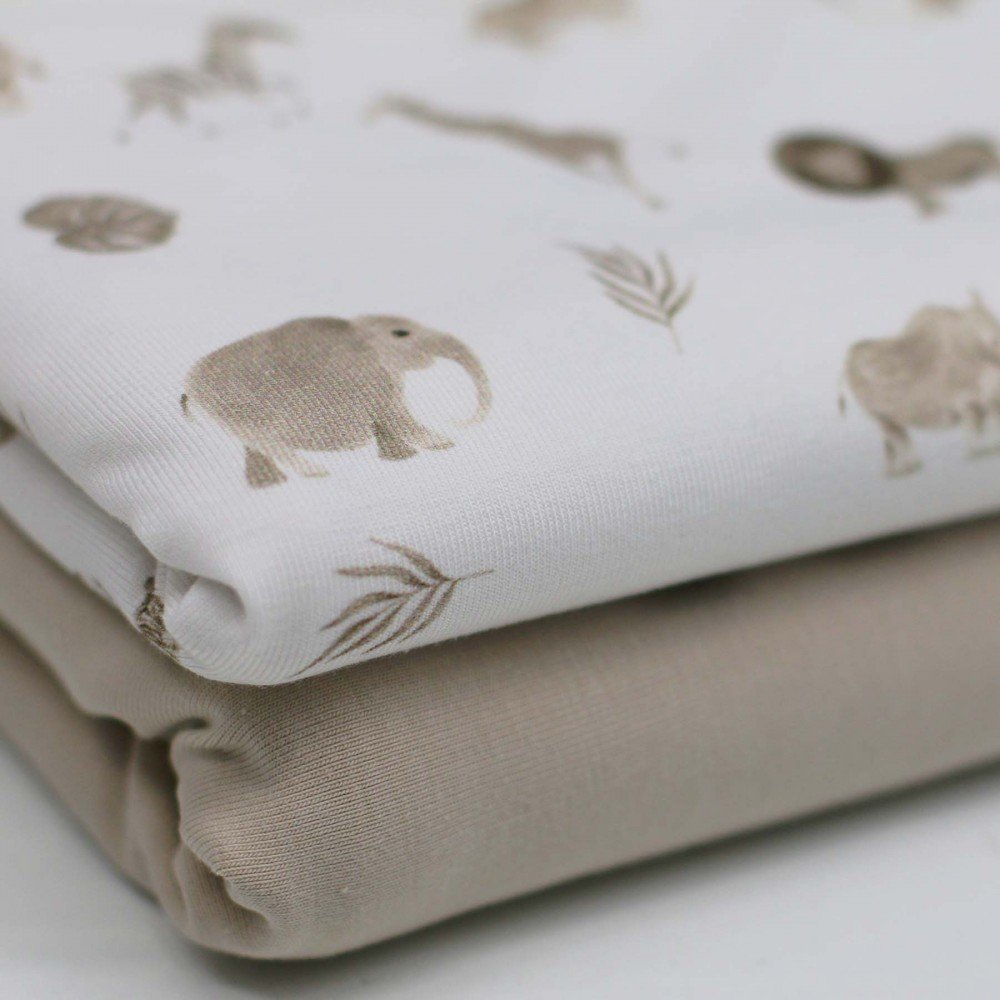 Bomuldjersey Digital Print - Safari Råhvid Beige