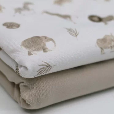 Bomuldjersey Digital Print - Safari Råhvid Beige - (Bomuldjersey Digitaltryk)