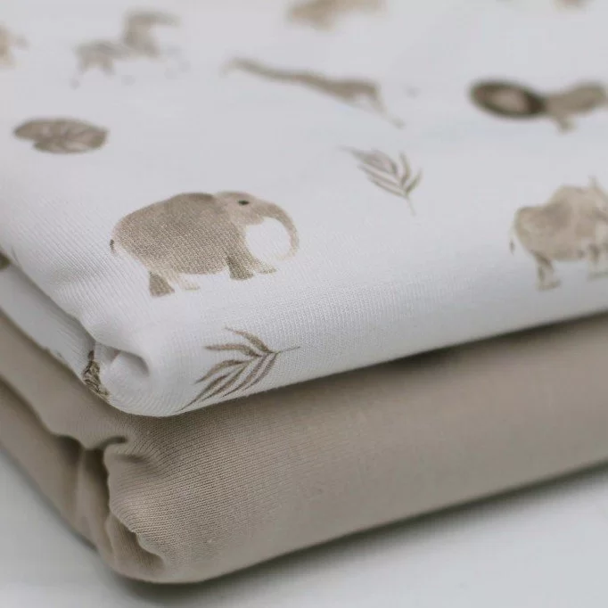 Jersey Cotton Fabric Digital Print - Safari Ecru Beige | Rijs Textiles Jersey Cotton Fabric Digital Print - Safari Ecru Beige - (Jersey Cotton Fabric Digital Print)