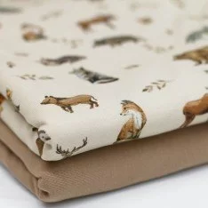 Jersey Di Cotone Stampa Digitale - Animali Selvaggi Della Foresta