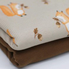 Rippstrick Jersey Stoff - Eichhörnchen Mit Eichel