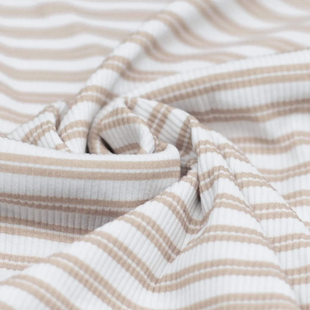 Dubbelgestreepte Rib Jersey Stof Bedrukte Licht Beige