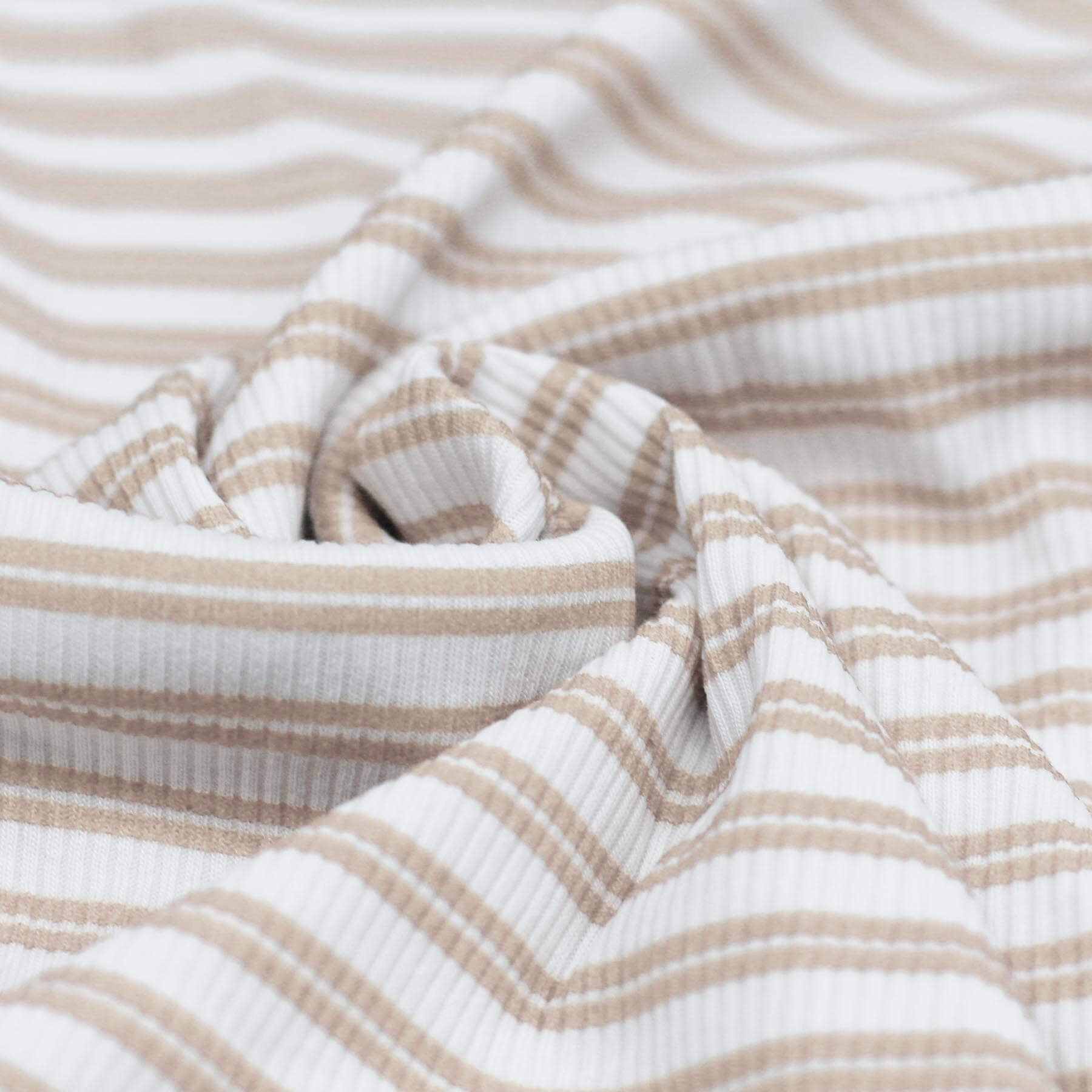 Dubbelgestreepte Rib Jersey Stof Bedrukte Licht Beige