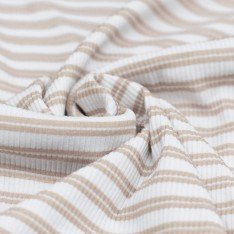 Tissu Maille Tricot Côtelée Double Rayures Imprimé Beige Clair