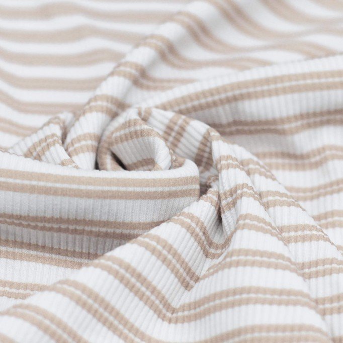 Dubbelgestreepte Rib Jersey Stof Bedrukte Licht Beige - (Jersey Stoffen)