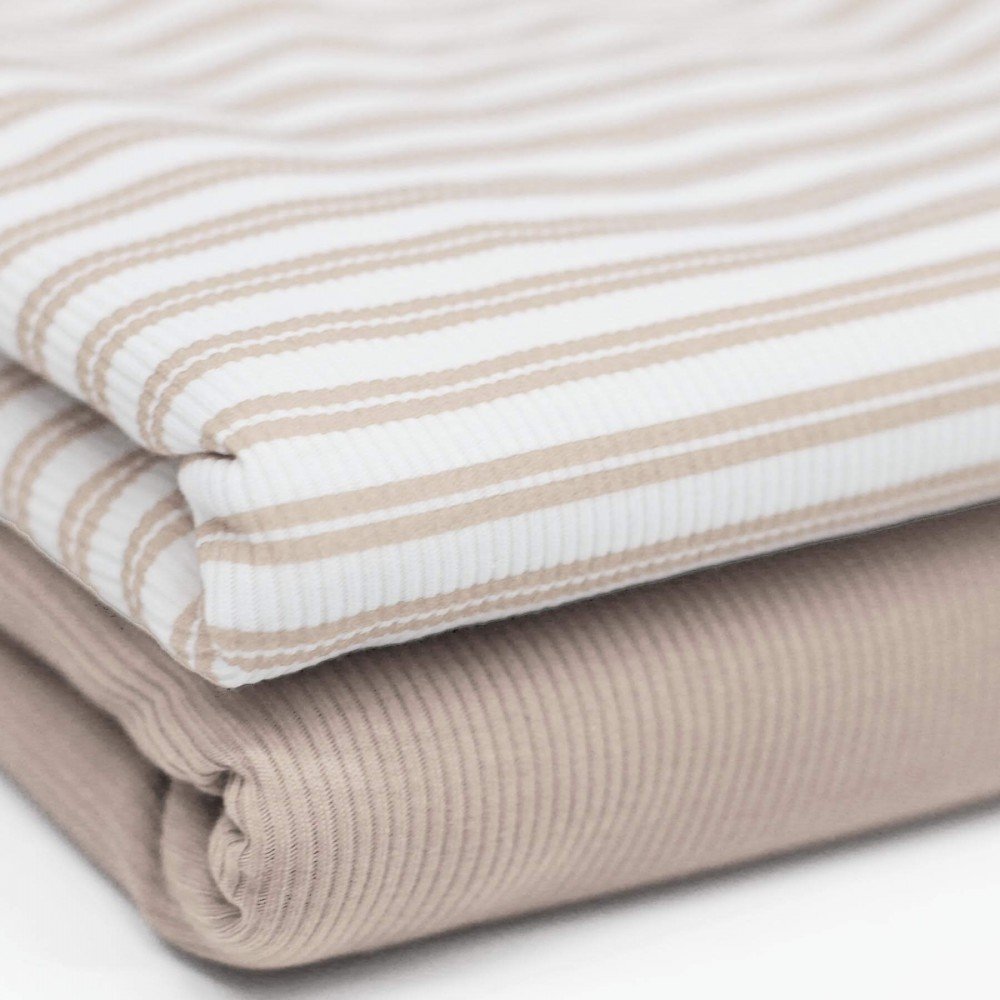 Dobbeltstribet Rib Jersey Strikstof Trykket Lys Beige