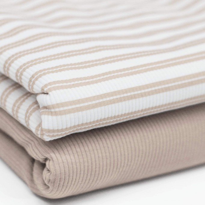 Dubbelgestreepte Rib Jersey Stof Bedrukte Licht Beige - (Jersey Stoffen)