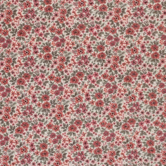 Tissu Jersey Ottoman Côte - Buisson Fleur Argile Rose - (Tissus Jersey)