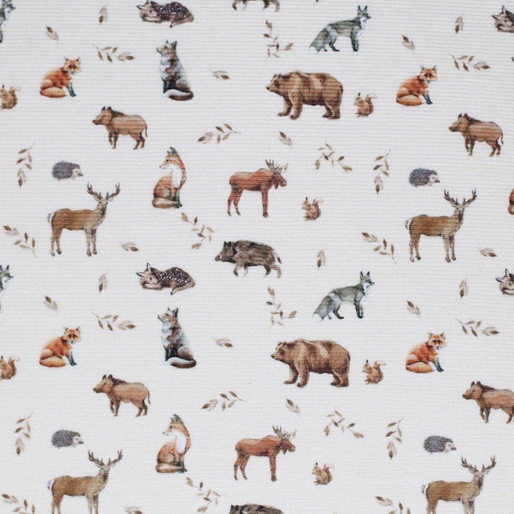 Tessuto Jersey A Coste Ottoman - Animali Selvaggi Della Foresta Tessuto Jersey A Coste Ottoman - Animali Selvaggi Della Foresta