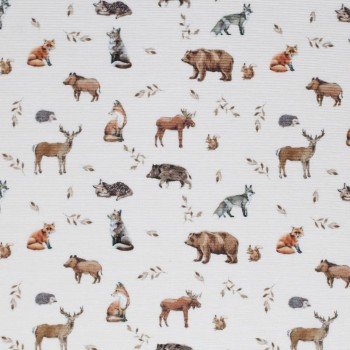 Ottoman Rib Jersey Fabric - Wild Forest Animals Ottoman Rib Jersey Fabric - Wild Forest Animals