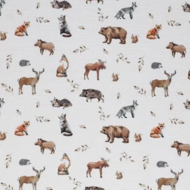 Tessuto Jersey A Coste Ottoman - Animali Selvaggi Della Foresta - (Jersey Tessuti)