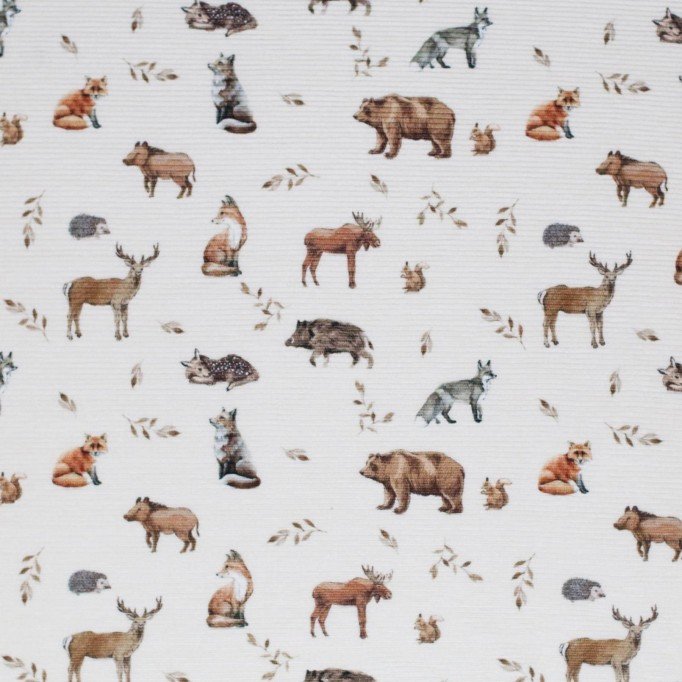 Tessuto Jersey A Coste Ottoman - Animali Selvaggi Della Foresta - (Jersey Tessuti)