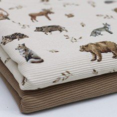 Ottoman Rib Jersey Stoff - Wilde Tiere Im Wald