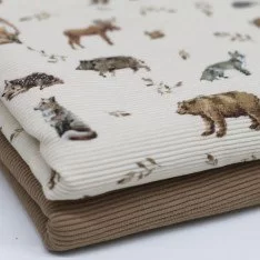 Ottoman Rib Jersey Fabric - Wild Forest Animals Ottoman Rib Jersey Fabric - Wild Forest Animals