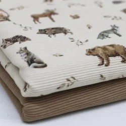 Ottoman Rib Jersey Stoff - Wilde Tiere Im Wald Ottoman Rib Jersey Stoff - Wilde Tiere Im Wald