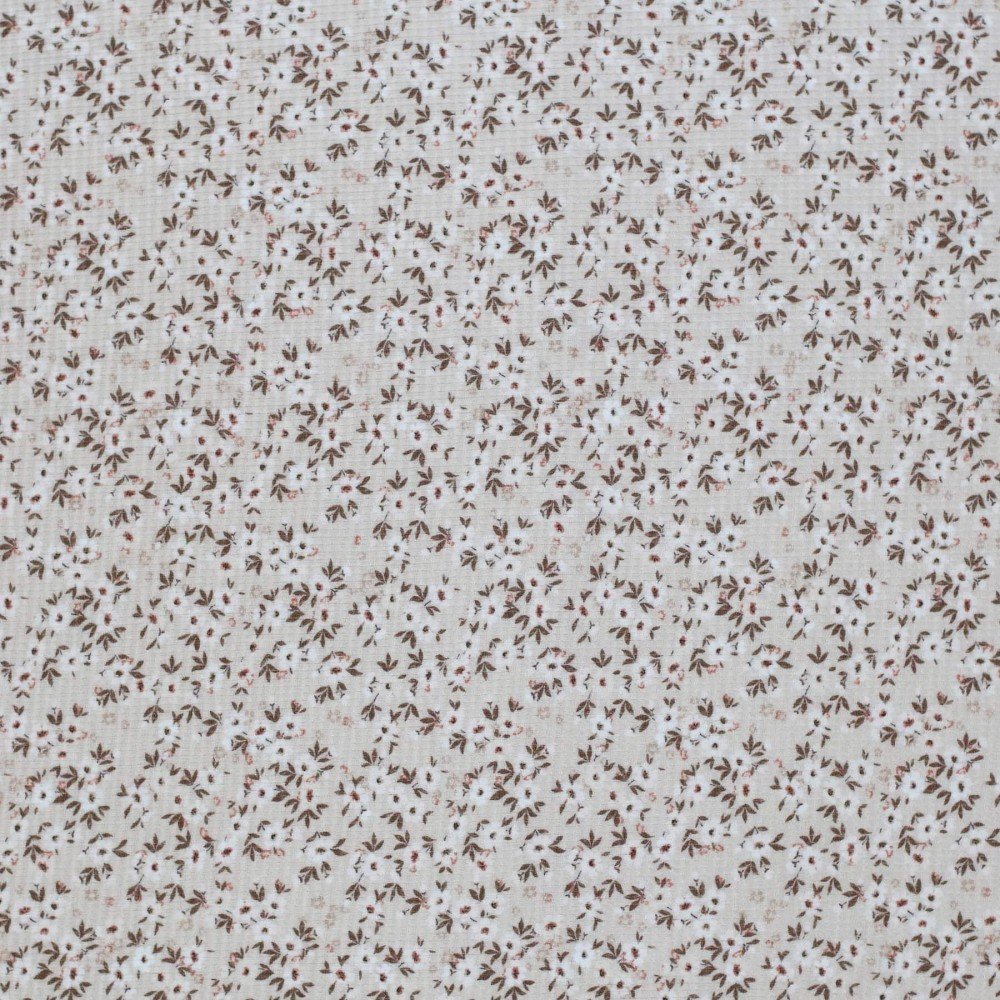 Waffle Knit Jersey Fabric - Flowerbomb Beige Waffle Knit Jersey Fabric - Flowerbomb Beige