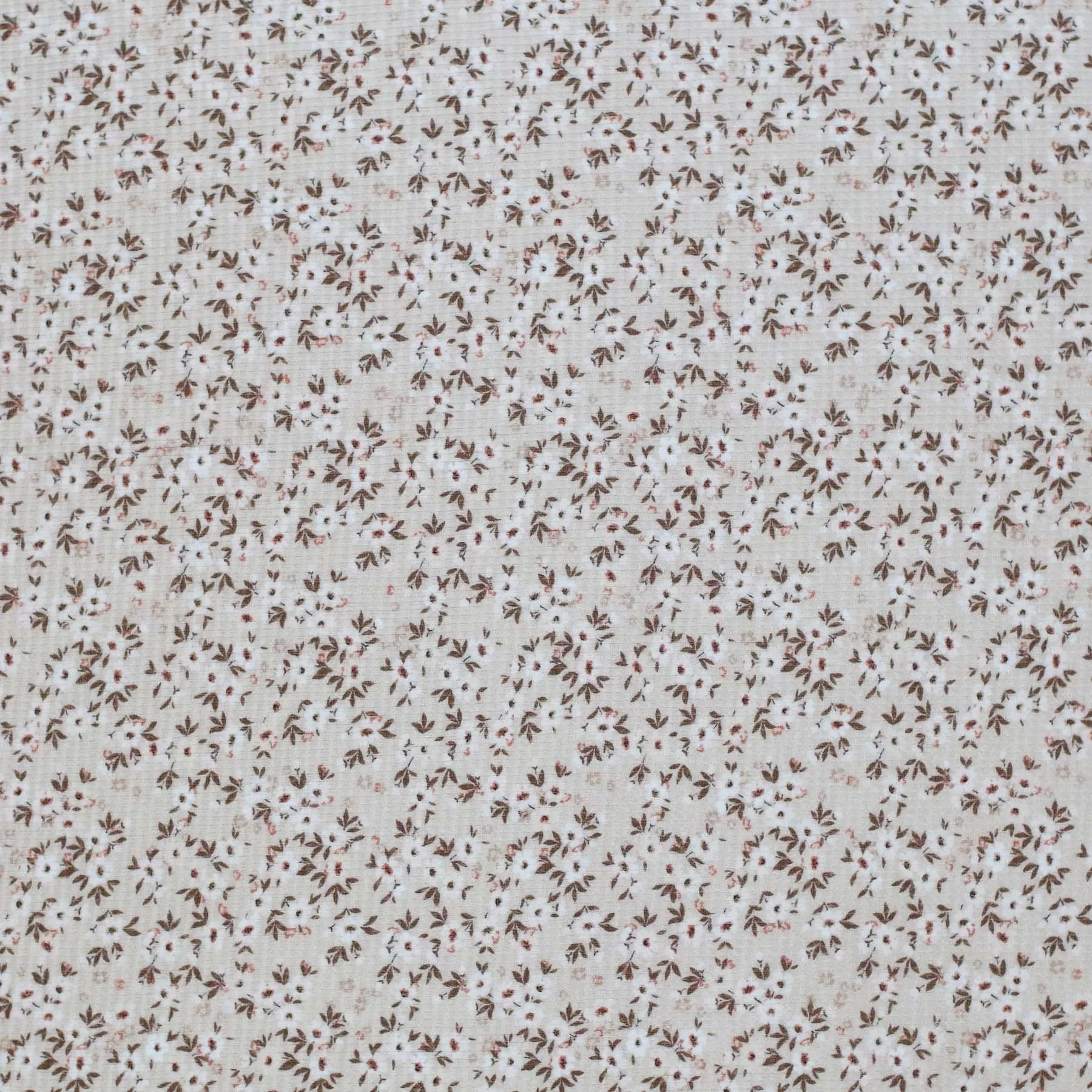 Wafel Jersey Stof - Bloembom Beige