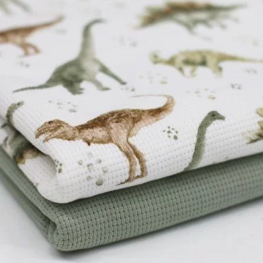 Waffelstrick Jersey Stoff - Großer Dino - (Jersey Stoffe)