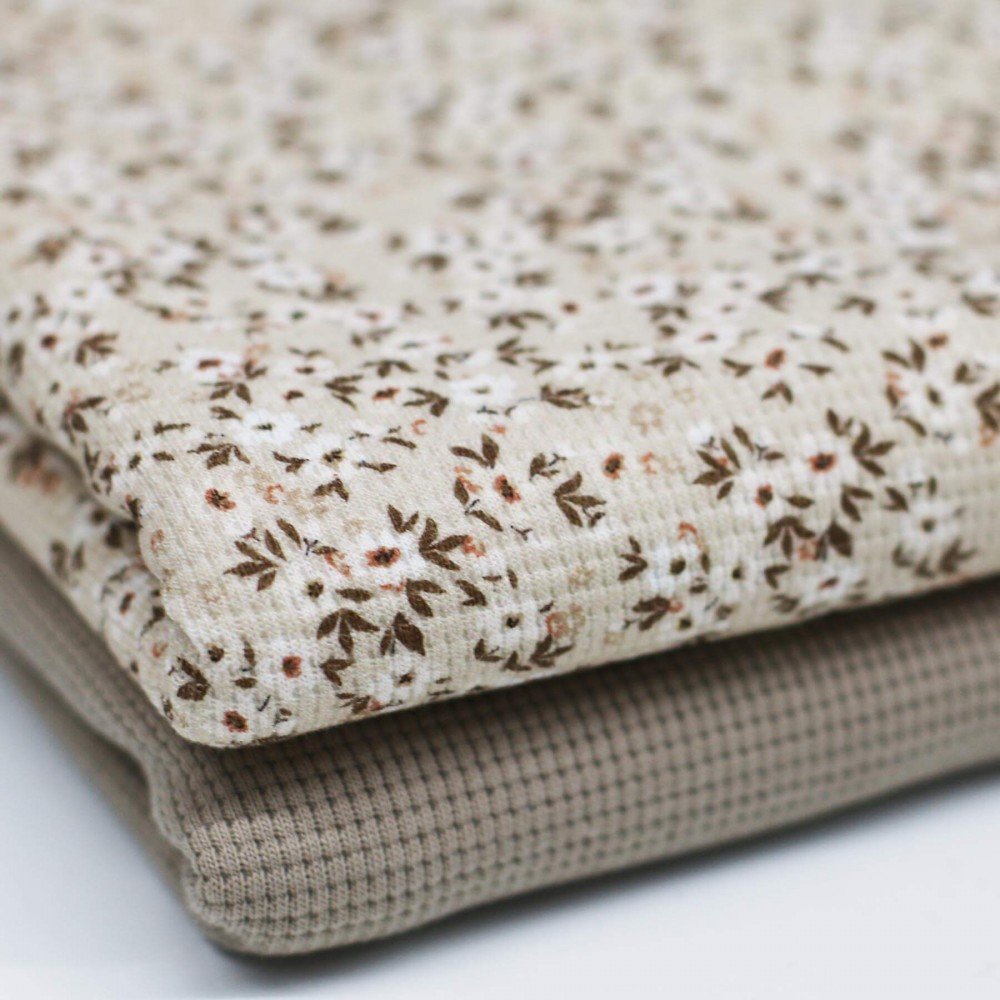 Waffle Knit Jersey Fabric - Flowerbomb Beige Waffle Knit Jersey Fabric - Flowerbomb Beige
