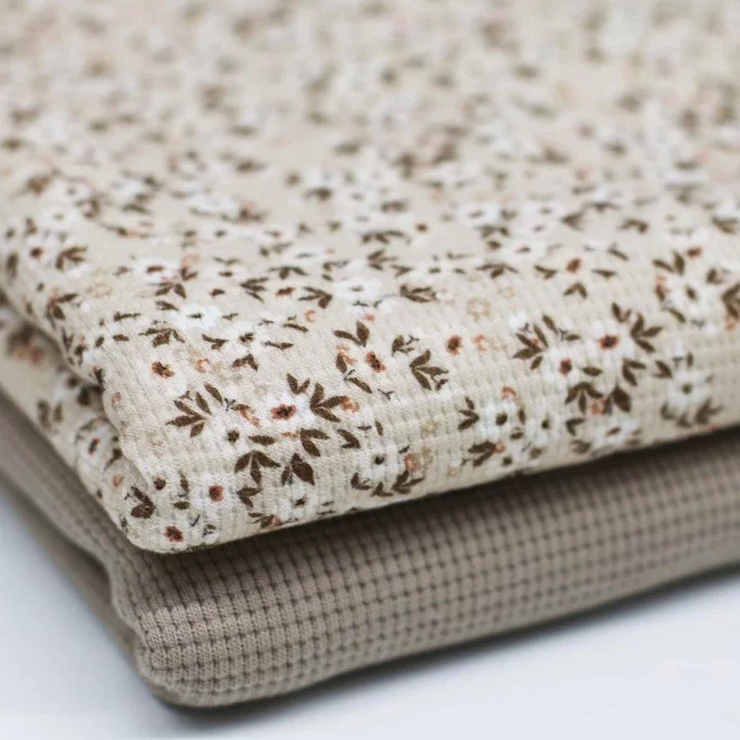 Wafel Jersey Stof - Bloembom Beige - (Jersey Stoffen)