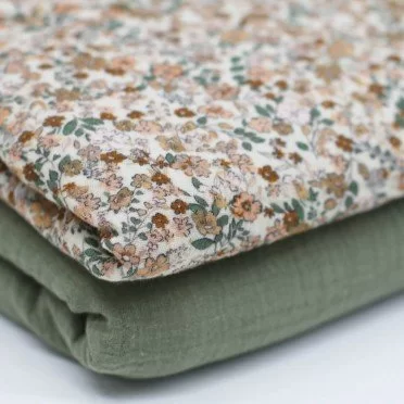 Tissu Double Gaze Impression Numérique - Fleur Tendance Cacao - (Tissu Enfant)