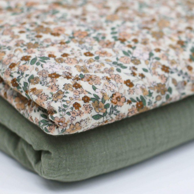 Double Gauze Fabric Digital Print - Trendy Flower Cacao - (Child Fabrics)