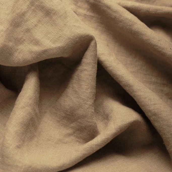 Fine Linen Fabric (Stone Washed) Khaki Brown - (Deco Fabrics)