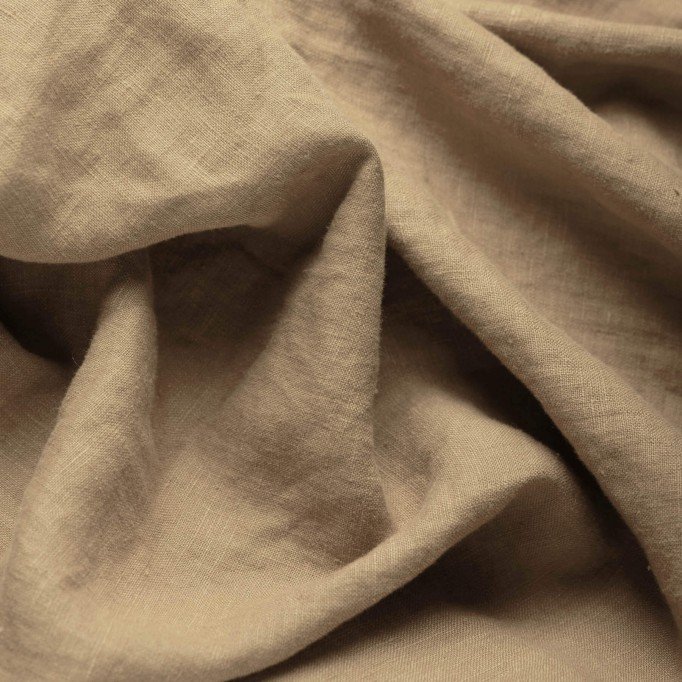 Fijne Linnen Stof (Stone Washed) Kaki Bruin - (Decoratiestoffen)