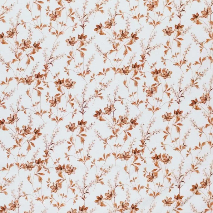 Bomuldjersey Digital Print - Cognac Brun Blomst | Rijs Textiles Bomuldjersey Digital Print - Cognac Brun Blomst - (Bomuldjersey Digitaltryk)