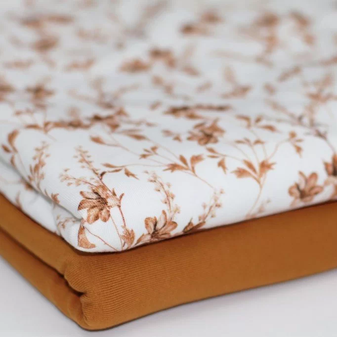 Bomuldjersey Digital Print - Cognac Brun Blomst | Rijs Textiles Bomuldjersey Digital Print - Cognac Brun Blomst - (Bomuldjersey Digitaltryk)