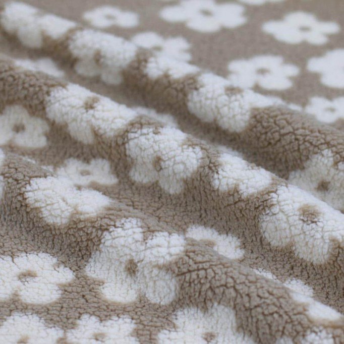 Blume Teddystoff Dunkel Beige  - (Teddystoffe)
