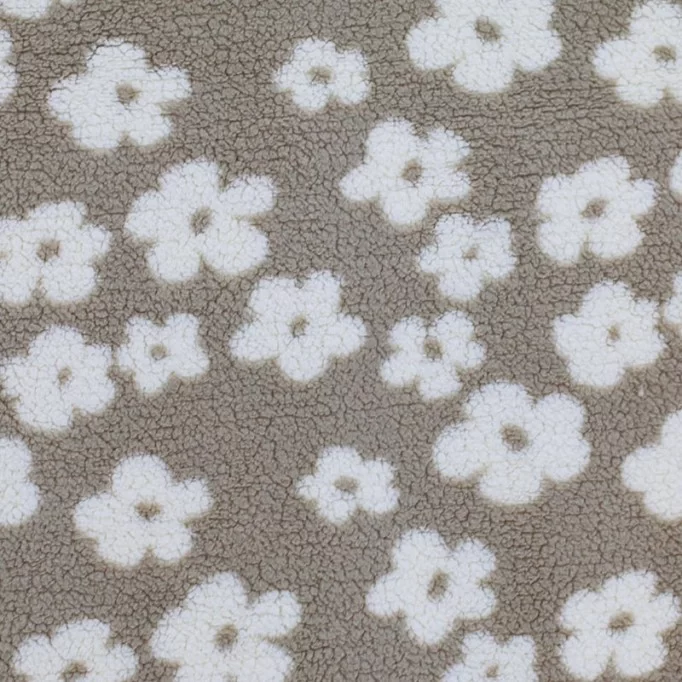 Blomster Teddy Stof Mørk Beige - (Teddy-Bear Stof)