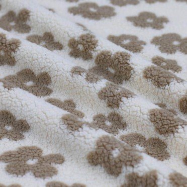 Flower Teddy Fabric Wool White | Rijs Textiles Flower Teddy Fabric Wool White - (Curly Teddy Fabric)