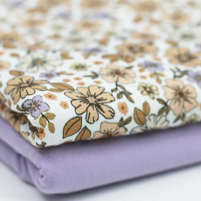 Jersey Cotton Fabric Digital Print - Summer Flower Pastel Lilac | Rijs Textiles Jersey Cotton Fabric Digital Print - Summer Flower Pastel Lilac - (Jersey Cotton Fabric Digital Print)