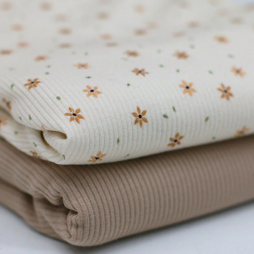 Rib Jersey Stof - Sterbloem Naturel
