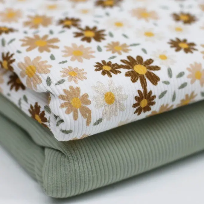 Rib Jersey Stof - Zonnebloem Ecru | Rijs Textiles Rib Jersey Stof - Zonnebloem Ecru - (Jersey Stoffen)