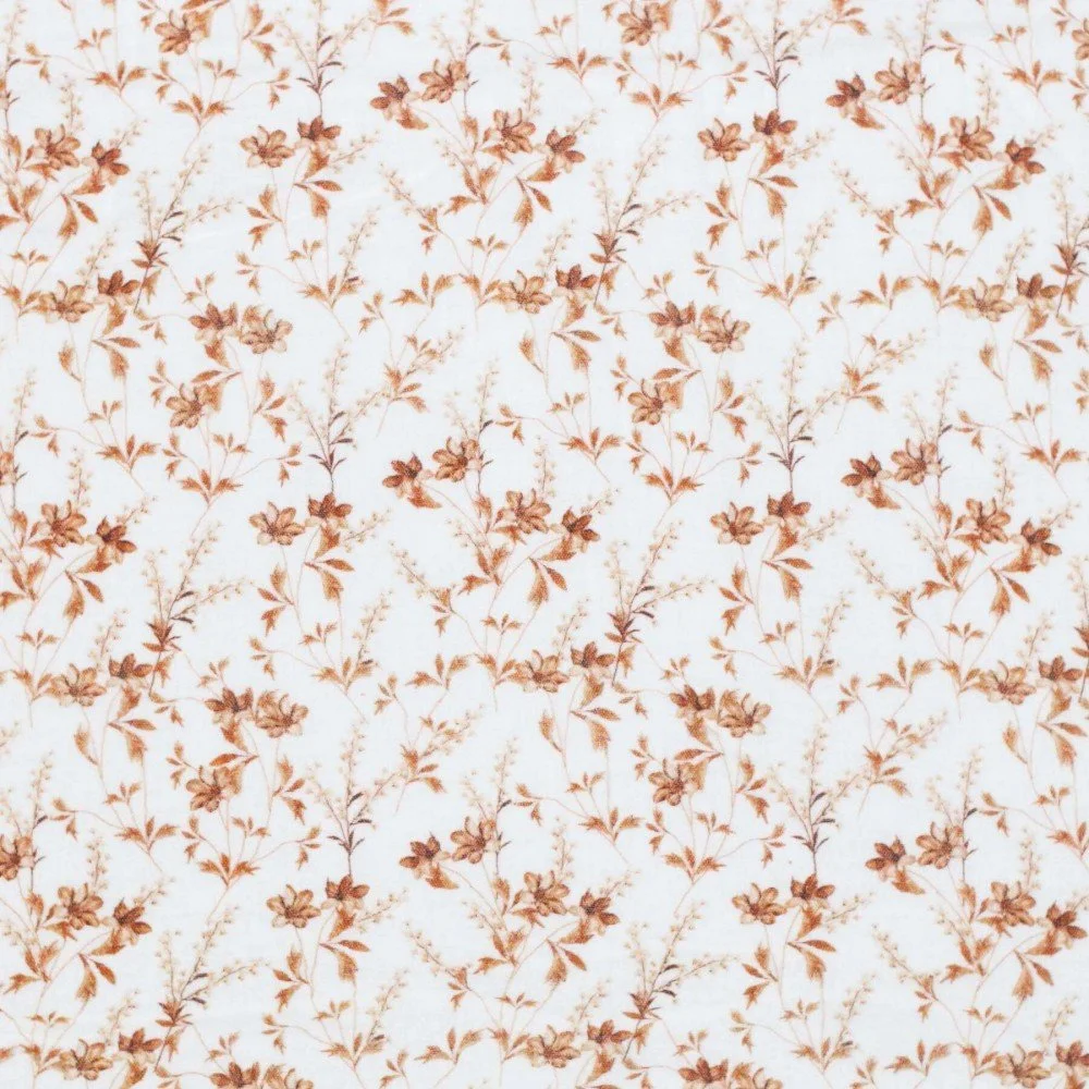 Double Gauze Fabric Digital Print - Cognac Brown Flower Double Gauze Fabric Digital Print - Cognac Brown Flower
