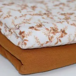 Double Gauze Fabric Digital Print - Cognac Brown Flower Double Gauze Fabric Digital Print - Cognac Brown Flower