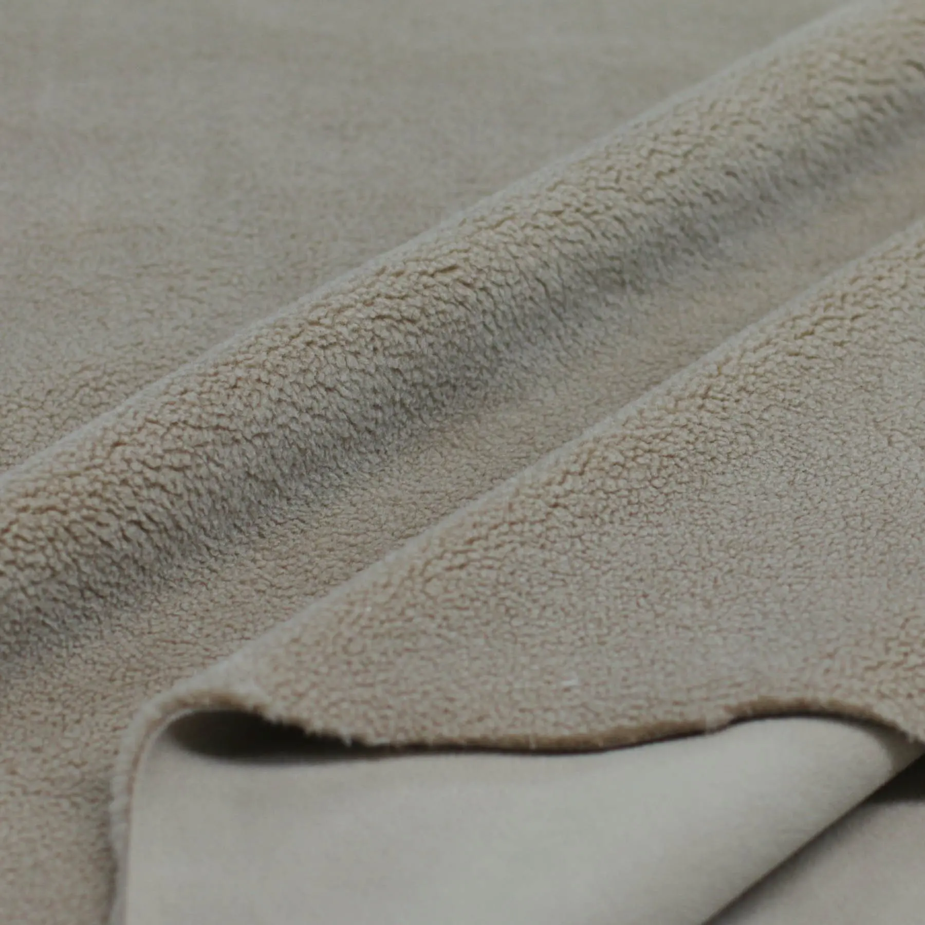 Teddy Fleece Doubleface Stof Donker Beige