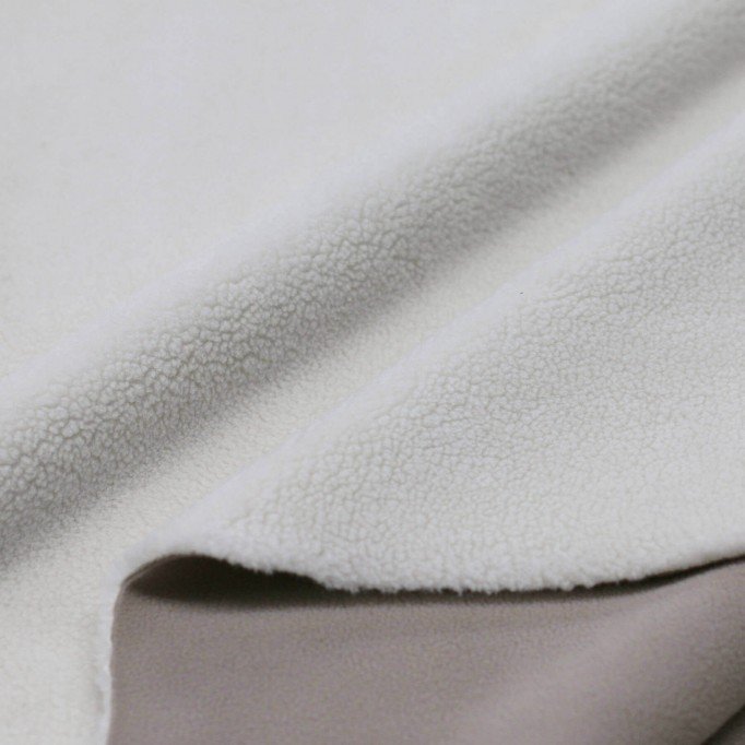 Teddy Fleece Doubleface Stof Uld Hvid / Mørk Beige - (Teddy-Bear Stof)