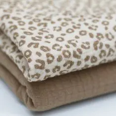 Tissu Double Gaze Impression Numérique - Motif Léopard Beige Tissu Double Gaze Impression Numérique - Motif Léopard Beige