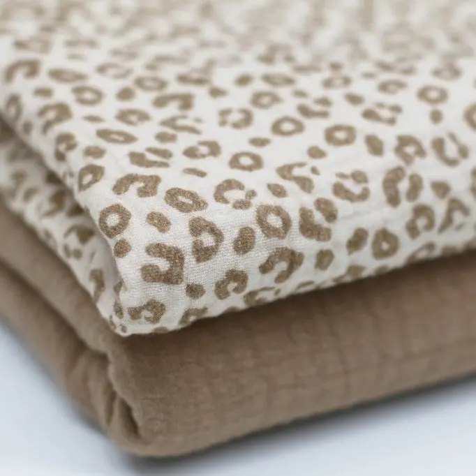Baumwoll Musselin Stoff Digital - Leopardenmuster Beige - (Kinder Stoffe)