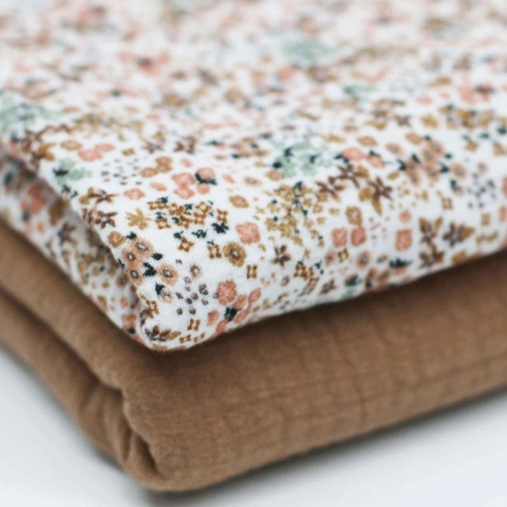 Double Gauze Fabric Digital Print - Love Flower Beige Double Gauze Fabric Digital Print - Love Flower Beige