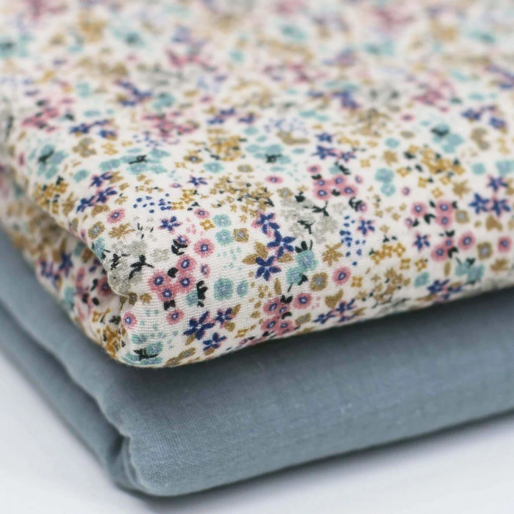 Double Gauze Fabric Digital Print - Love Flower Vintage Pink Double Gauze Fabric Digital Print - Love Flower Vintage Pink