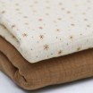 Tissu Double Gaze Impression Numérique - Fleur Étoile Naturel - (Tissu Enfant)